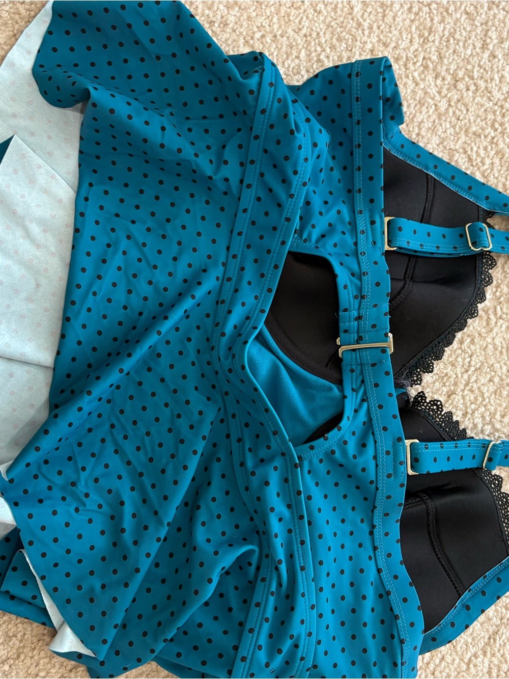 Terra & Sky Teal Polka Dot Peplum Bandeau Top - Picture 3 of 5